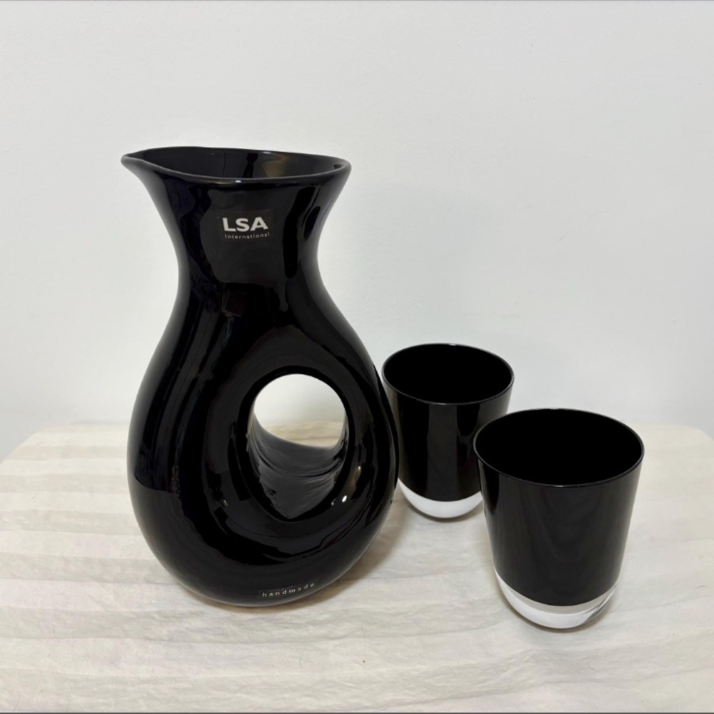 LSA Glossy Black Vase and Tumbler Set